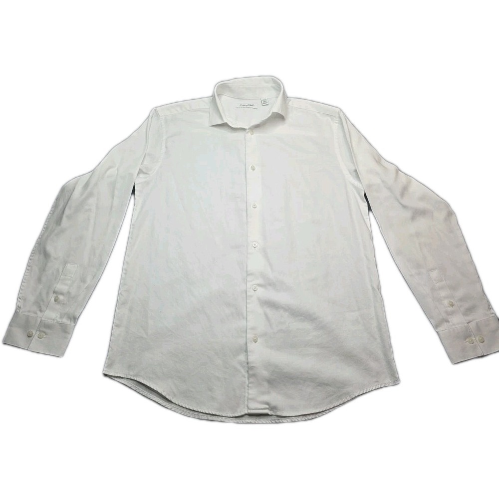 Calvin Klein Cotton Polyester Long Sleeve Button Up Mens Clothing White -L 14/16